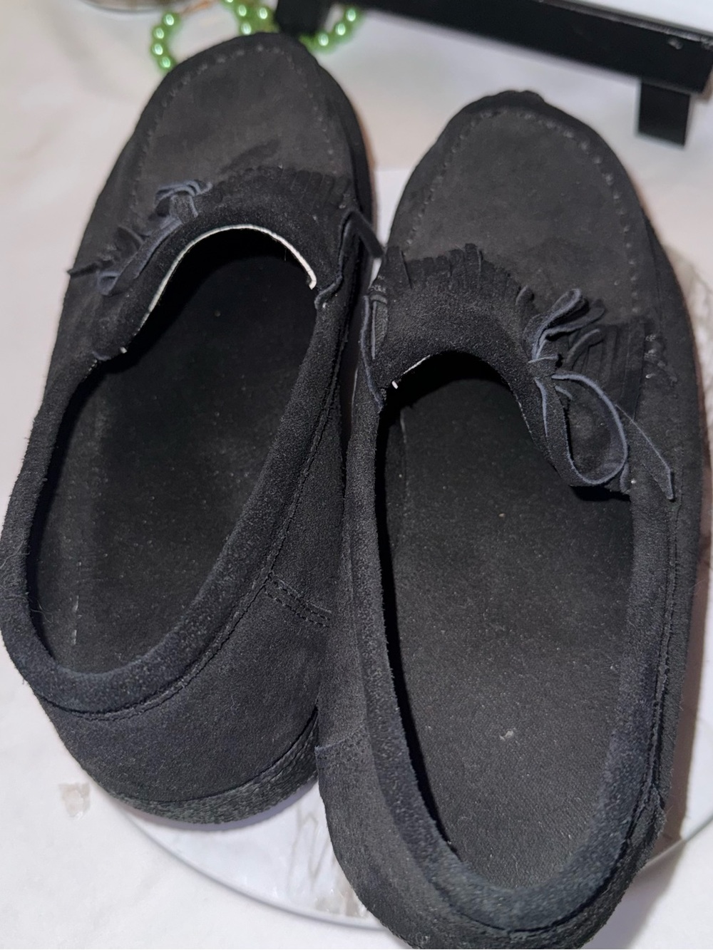 Women’s Black Suede Like Casual Loafers - Classic Slip-On Style - Picture 5 of 10